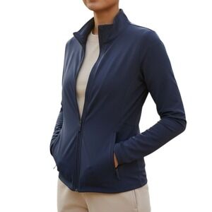 All In Motion Navy Blue Zip Up Jacket Women's Size L Moisture Wicking UPF 50+